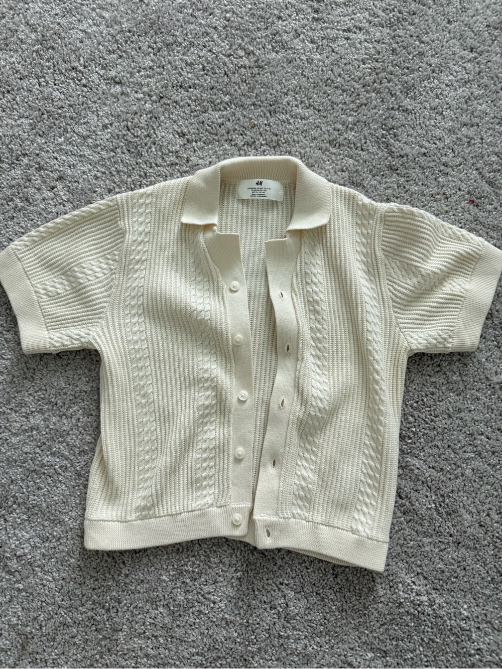 H&M Cream Short-Sleeve Knit Polo Cardigan